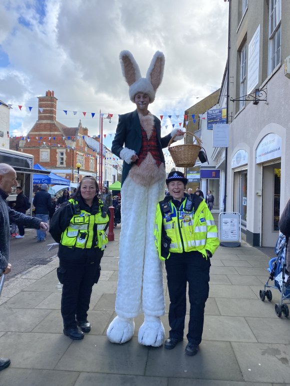 Stilt walking Easter Bunny